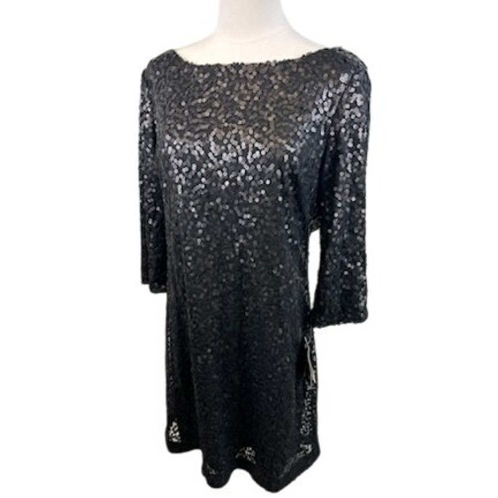 NEW Jessica Howard Evenings Sequin Dress Women's Size 14 Black Cowl Back